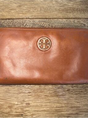 Tory Burch Zip Around Continental Wallet Autumn Brown Saffiano Leather